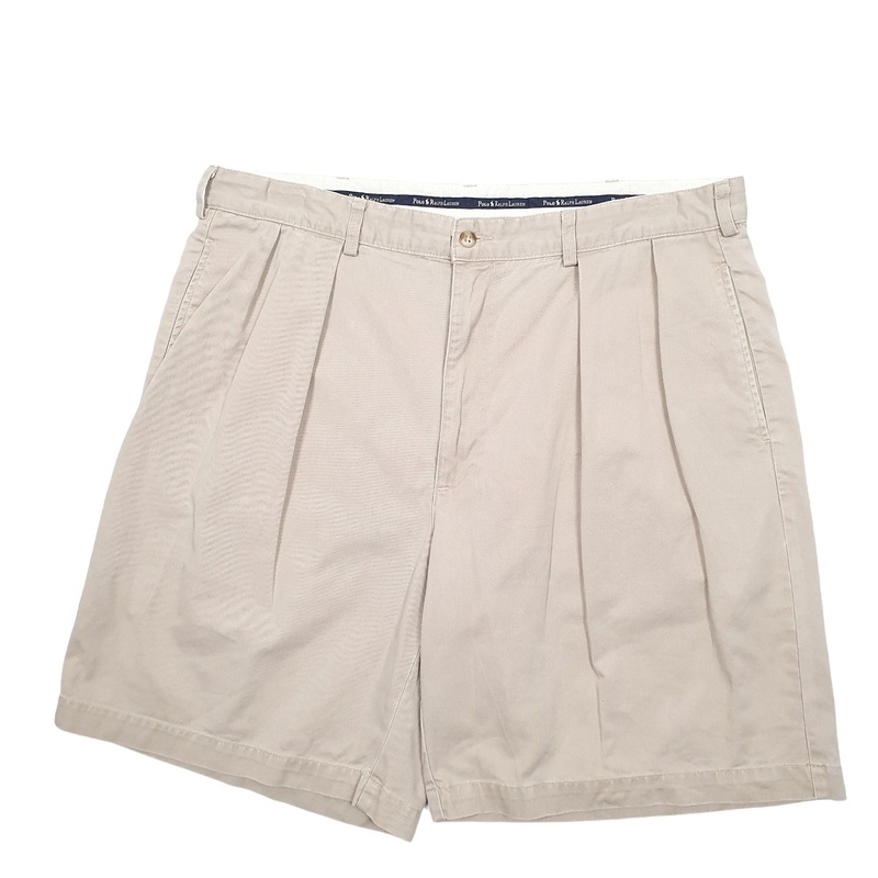 Polo Ralph Lauren Made In USA Vintage 90's Pleated Beige Chino Cotton Shorts W38