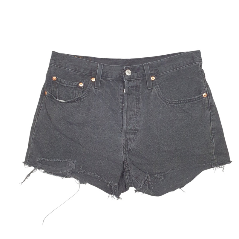 Levis 501 Denim Jorts Hot Pants Disressed Black Denim Jeans Cotton Shorts W30