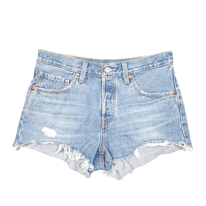 Levis 501 Denim Jorts Hot Pants Disressed Blue Denim Jeans Cotton Shorts W30