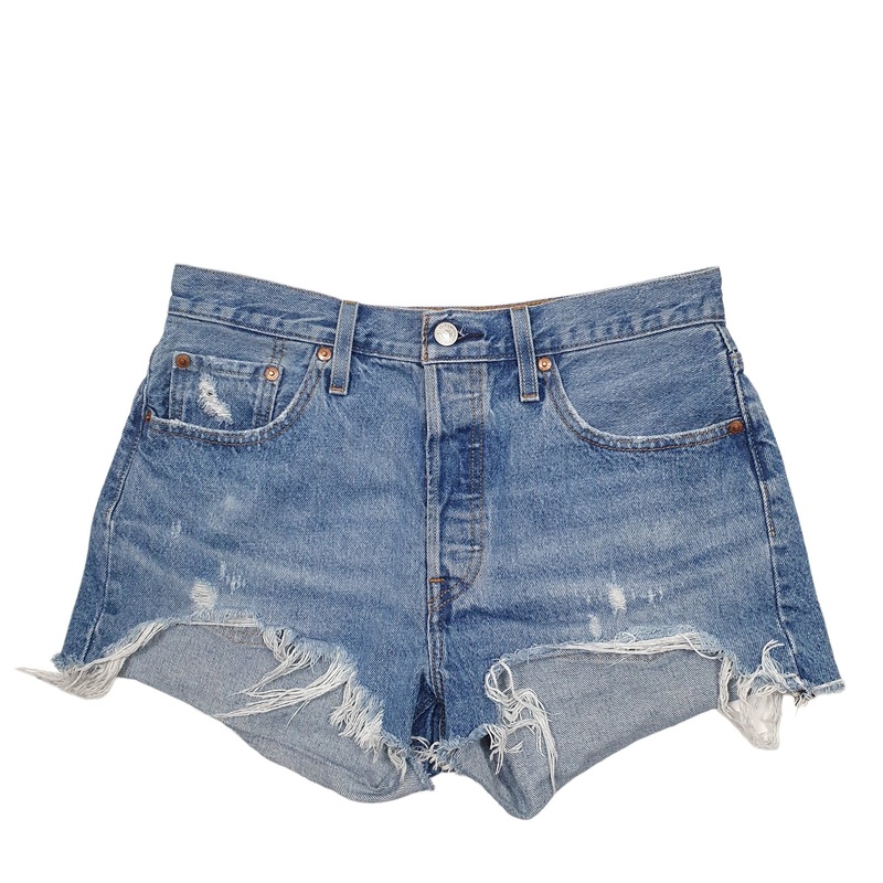Levis 501 Denim Jorts Distressed Blue Denim Jeans Cotton Shorts W29