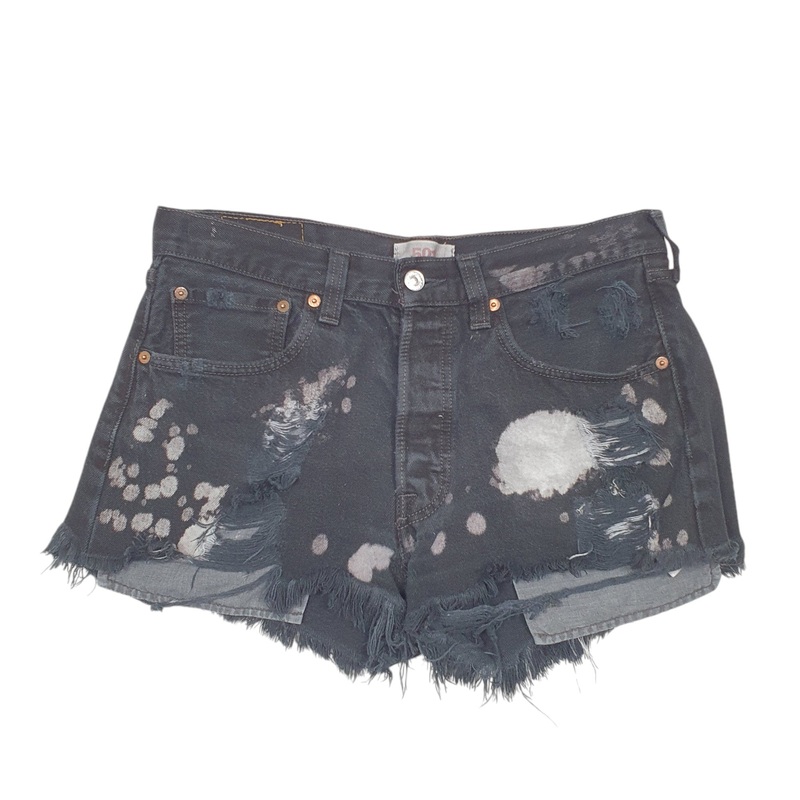 Levis 501 Denim Jorts Hot Pants Disressed Cut Offs Black Denim Jeans Cotton Shorts W32