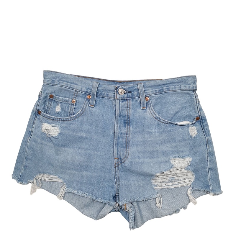 Levis 501 Jorts Distressed Blue Denim Jeans Cotton Shorts W29