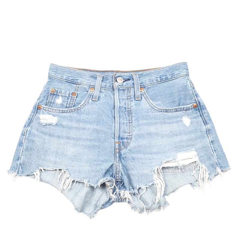 Levis 501 Jorts Hot Pants Disressed Blue Denim Jeans Cotton Shorts W26