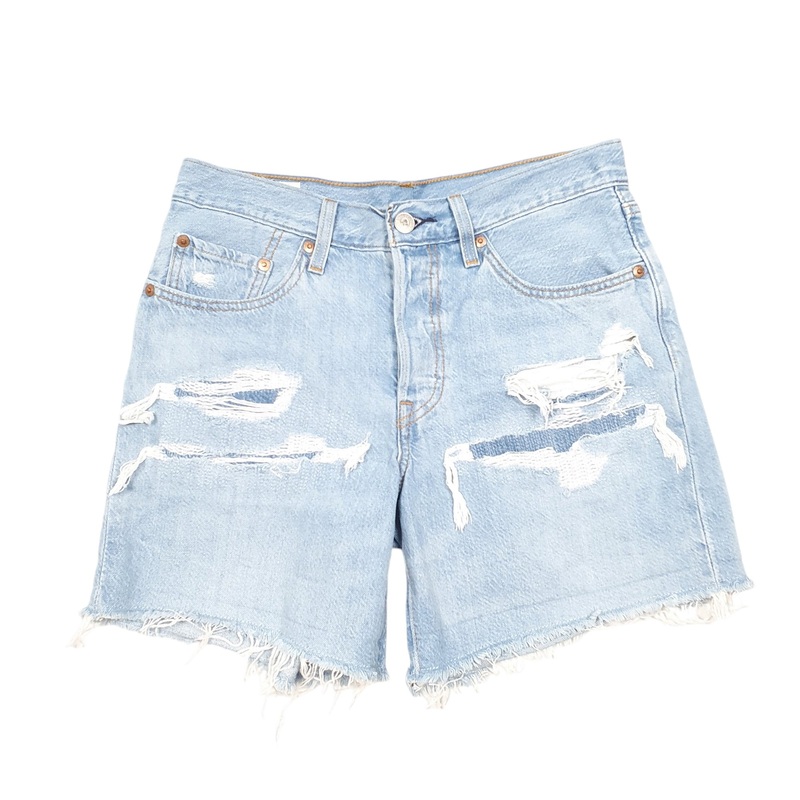 Levis 501 Jorts Hot Pants Disressed Blue Denim Jeans Cotton Shorts W28