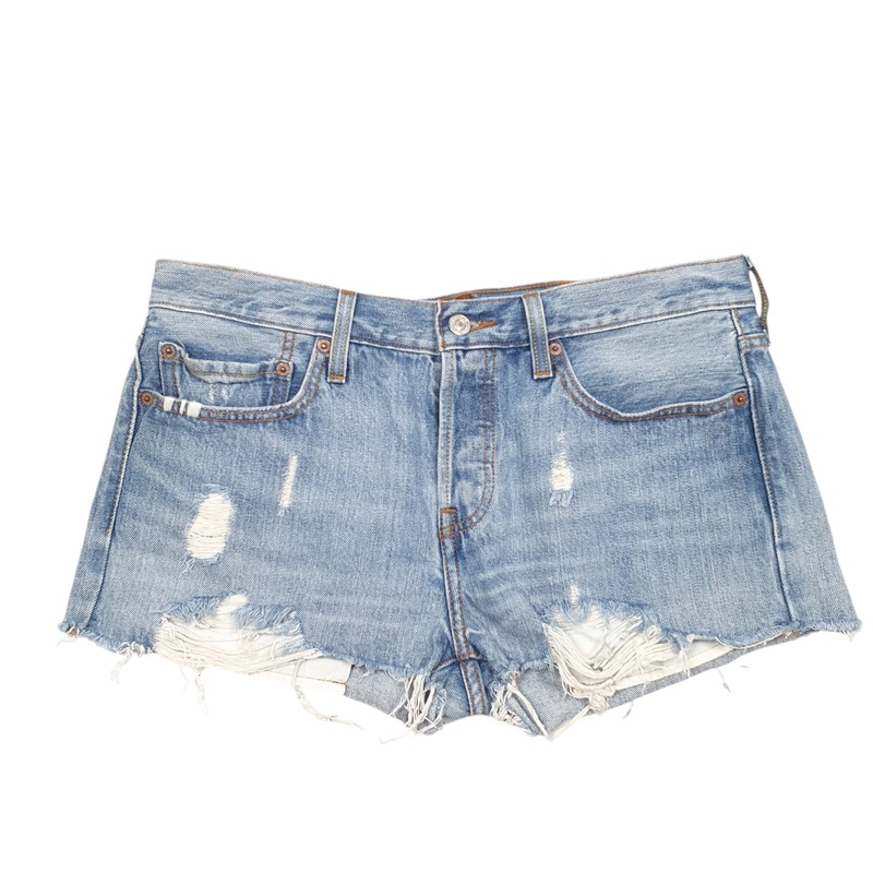 Levis 501 Jorts Hot Pants Disressed Blue Denim Jeans Cotton Shorts W32