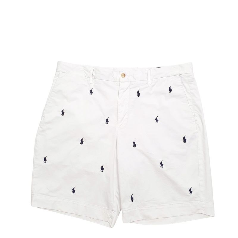 Ralph Lauren Logo Pattern White Chino Cotton Shorts W36