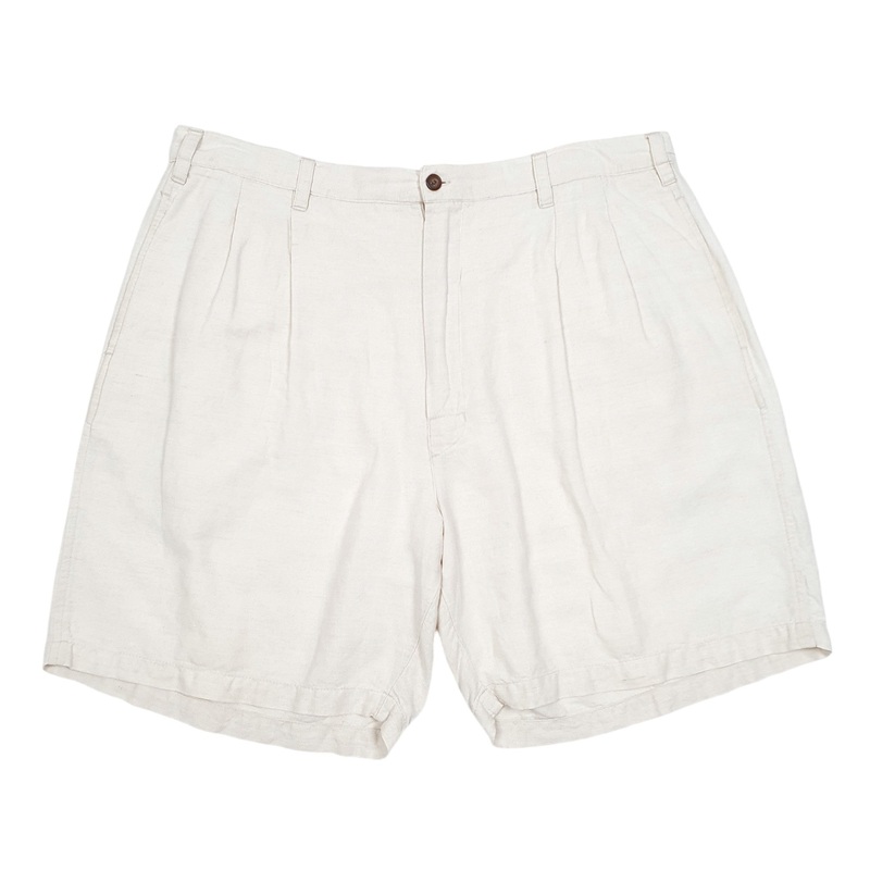 Chaps Ralph Lauren Blend Double Pleated Cream Chino Cotton  &  Linen Shorts W38