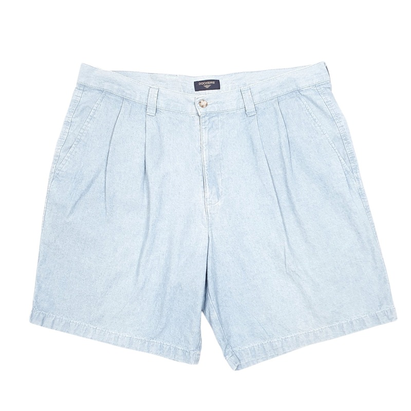 Dockers Chambray Double Pleated Blue Chino Cotton Shorts W36