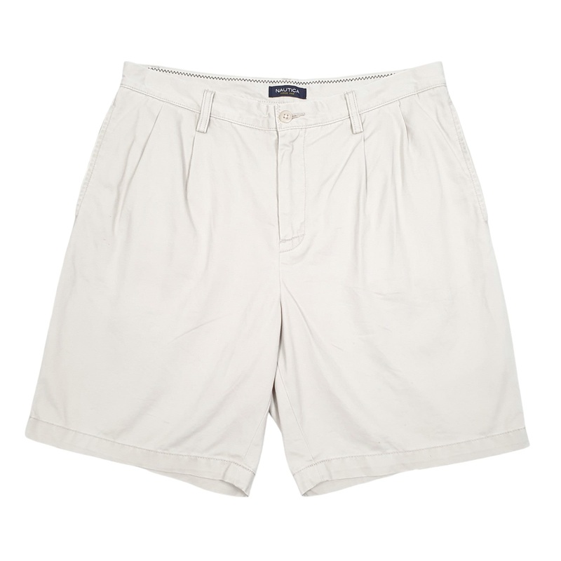 Nautica Classic Fit Double Pleated Beige Chino Cotton Shorts W34