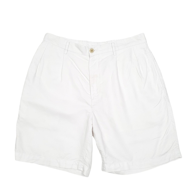 Nautica Rigger Double Pleated Blend White Chino Cotton  &  Linen Shorts W34