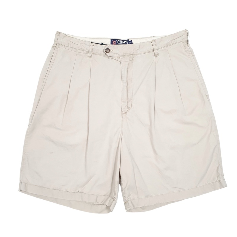 Ralph Lauren Chaps Golf Double Pleated Vintage Cream Chino Cotton Shorts W34