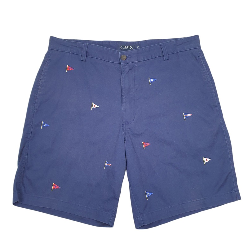 Chaps Sailing Yachting Flags Navy Chino Cotton Shorts W36