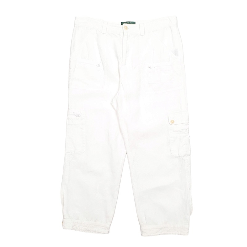 Womens Ralph Lauren White Chino Cotton  &  Linen  Trousers UK12