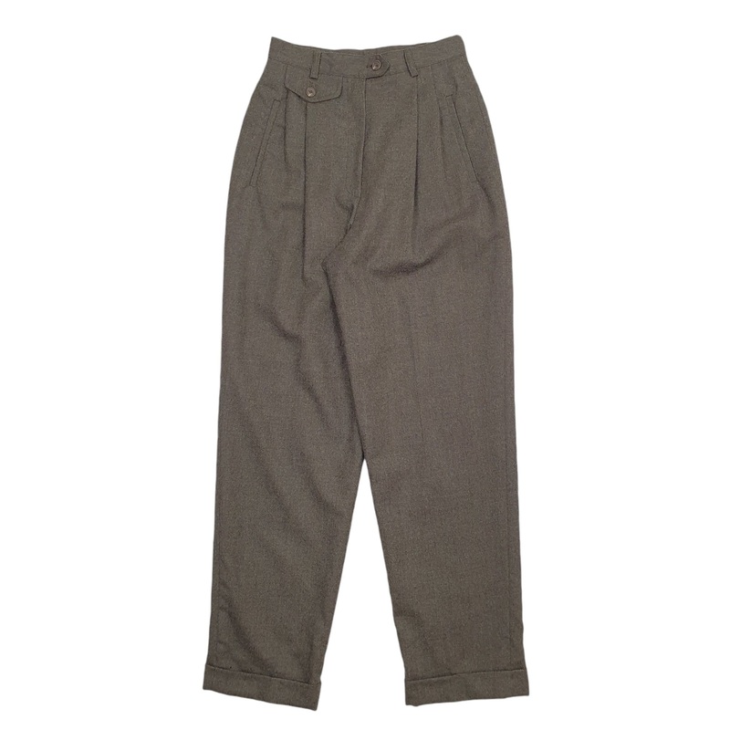 Womens Ralph Lauren Wool Made In USA Pleated Grey Chino Wool  Trousers UK4