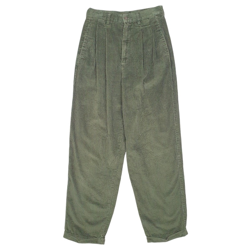 Womens Eddie Bauer Double Pleated Green Corduroy Cotton  Trousers UK8